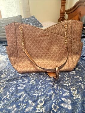 Authentic Michael Kors Brown Logo Chain Shoulder Tote